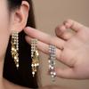 Long Tassel With Diamonds, Gold Sequined Stud Earrings, Gold High-End Exaggerated Earrings, Niche Unique Earrings For Women