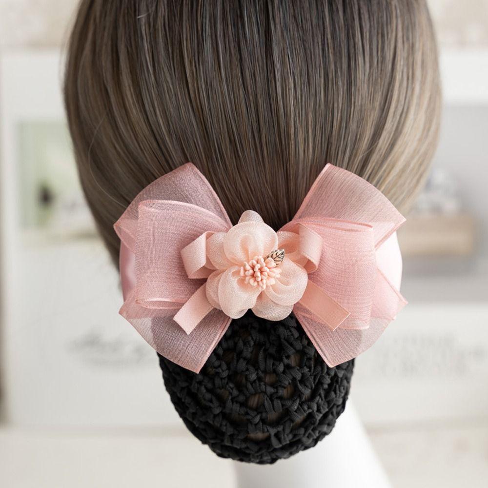 Bow Flower For Nurse Hairgrips Cover Net Bowknot Hair Bun Cover Korean Bun Snood Women Spring Clips