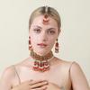 Indian Bridal Jewelry Set Choker Necklace Jhumka Earrings Maang Tikka Vintage Crystal Beads Bohemian Ethnic Women Wedding Costume Accessories