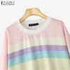 ZANZEA Women Casual Colorful Stripe Print Long Sleeve Blouse