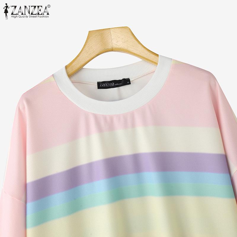 ZANZEA Women Casual Colorful Stripe Print Long Sleeve Blouse