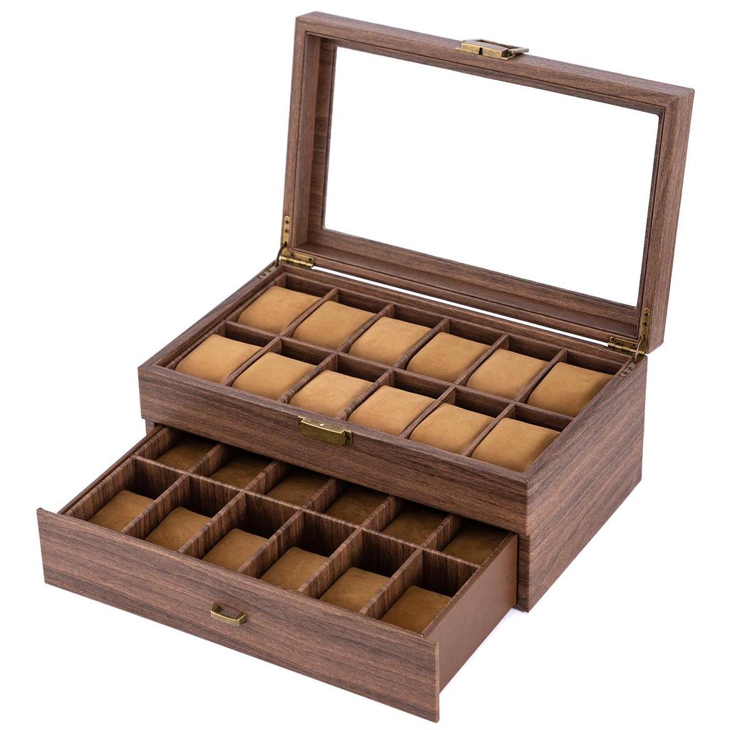 24-Piece Double Layer Carbon Fiber Watch Storage Box