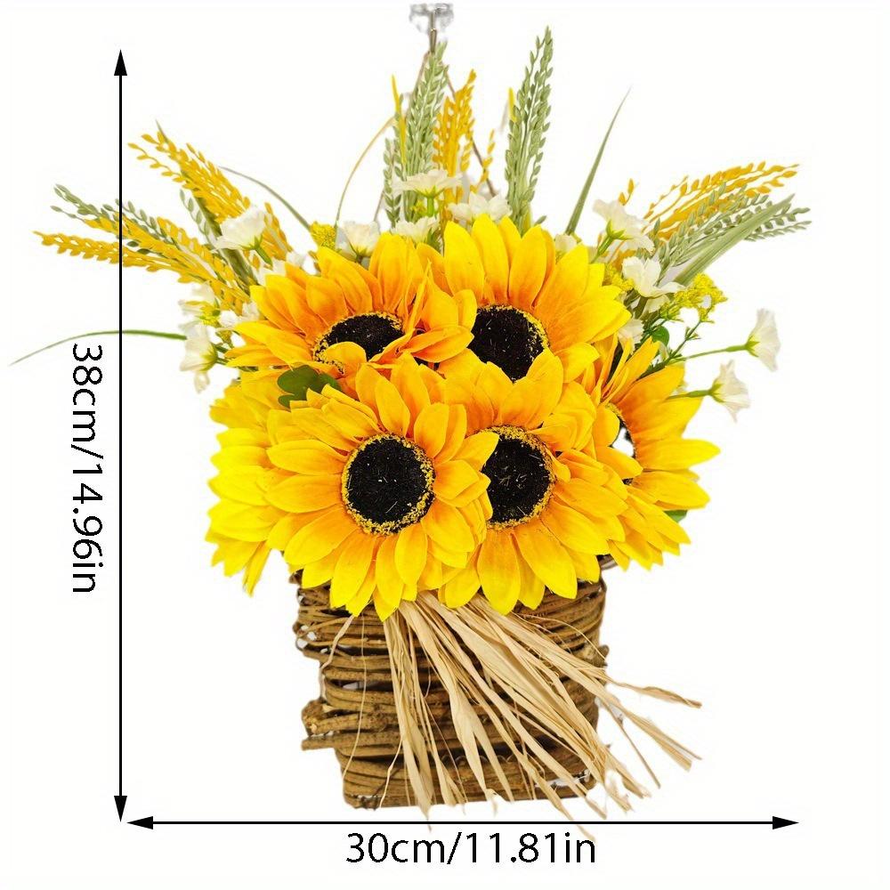 Sunflower Door Wreaths for Front Door, Hanger Basket Wreath Summer Spring Wreaths for Home Decoration Wedding Decor
