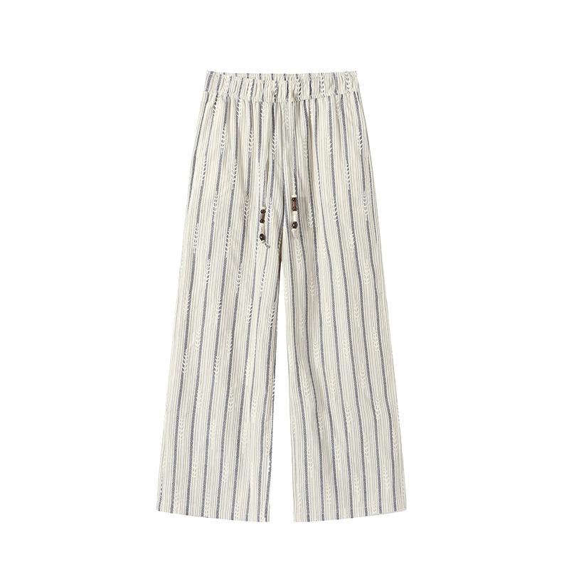 GREEN BELT Women s Embroidered Striped Drawstring Straight-Leg Casual Pants M