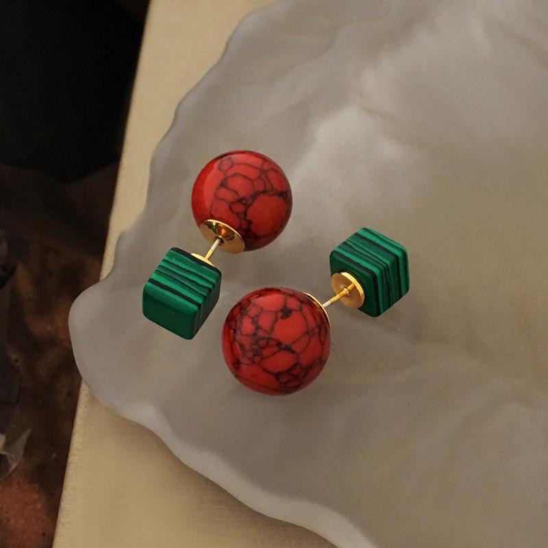 

Элегантные контрастные серьги в стиле ретро с натуральным камнем — двусторонний стиль, легкая роскошь в европейском и американском стиле