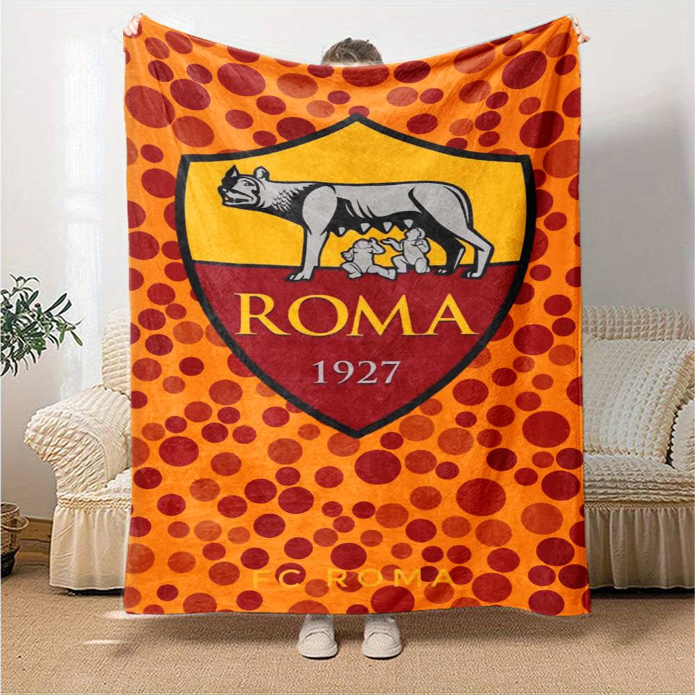 Coperta in Flanella con Stampa Logo AS Roma Alta Qualità Calda Confortevole Coperta per Tutte le Stagioni Perfetta per Regali Decorazione per la Casa