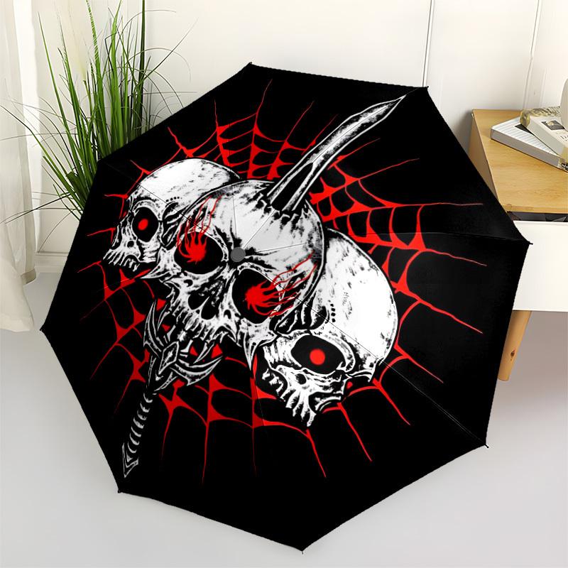 1PC Skull Sword Automatic Folding Umbrella Automatic Open/Close, Automatic Folding, 8-Rib Durable Frame, Portable Travel Umbrella S10714