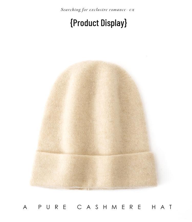 Women's Autumn Winter Cashmere Hat - 100% Pure Cashmere, Solid Watermelon Color, Warm, Large Head Circumference.