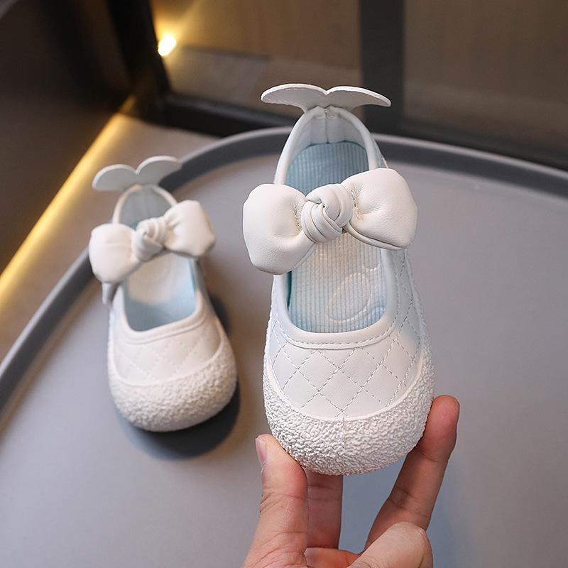 2025 Spring and Autumn Little Girl Princess Shoes Korean Version Girls Velcro Dress Shoes Girls Baby Bow Square Mouth Shoes