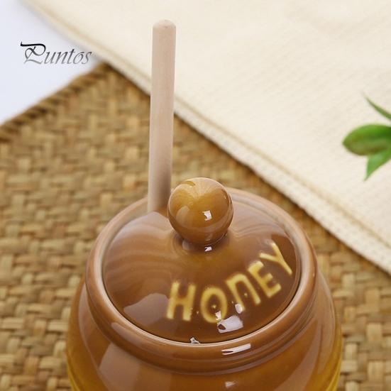 350ml Ceramic Honey Jar Farmhouse Honey Pot with Wood Honey Dipper Stick Retro Honey Dispenser Kitchen Decor for Mother's Day Wife Gift