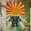 Tin Sign Here Comes The Sun Vintage Retro Metal Wall Plaque Sunburst Rays Sunshine Quote Garden Patio Bar Home Decor   Gift