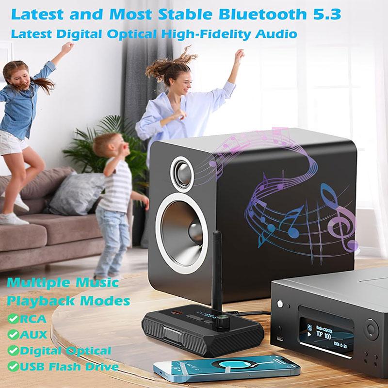 Bluetooth 5.3 Audio-Empfänger Drahtlose Unterstützung U-Disk Audio-Adapter Mit Aux 3,5 mm Cinch Optischer Anschluss Für Auto Fernseher PC Lautsprecher