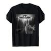 Funny Rabbit Selfie UFO Abduction Graphic T-Shirt Cool Alien Lover Casual Unisex Tee