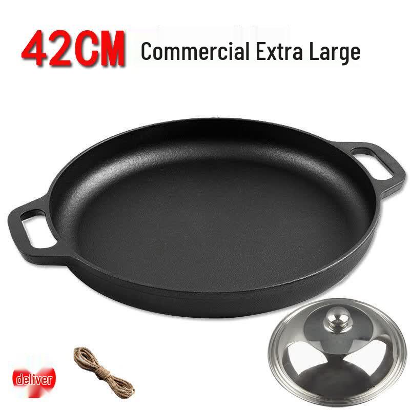 Wutuo Thickened Cast Iron Flat Griddle Pan with Lid, 42cm