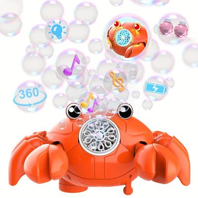 Simulated Crab Bubble Machine with Lights and Music, Rechargeable Crawling Obstacle Avoidance, Automatic Bubble Blowing Toy, No Bubble Water Included