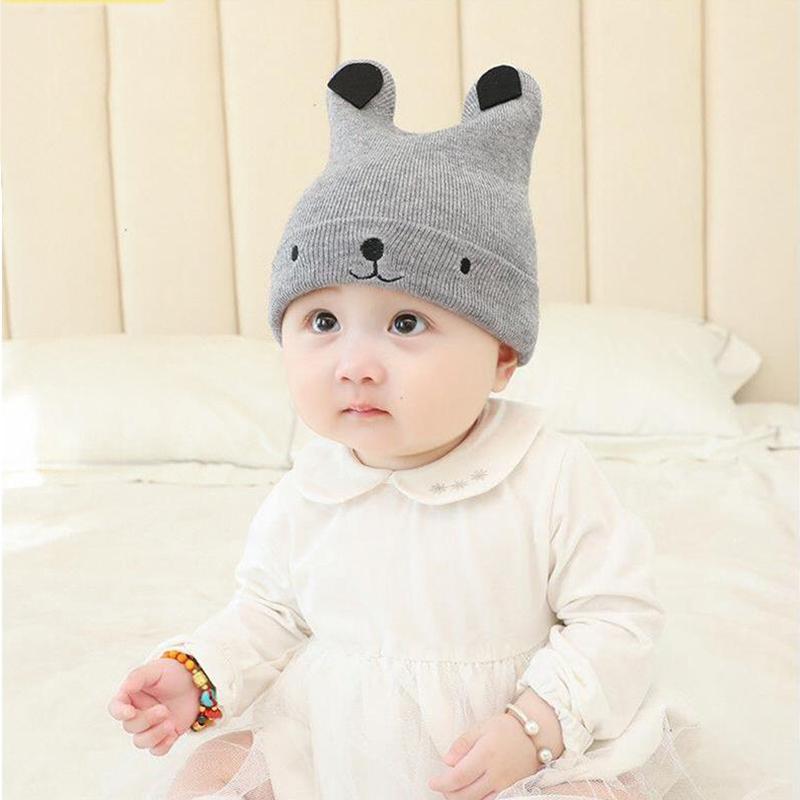 Autumn/Winter Infant Hood Cute Bear Model Baby Knitted Warm Hat (0272) Bear Model Black