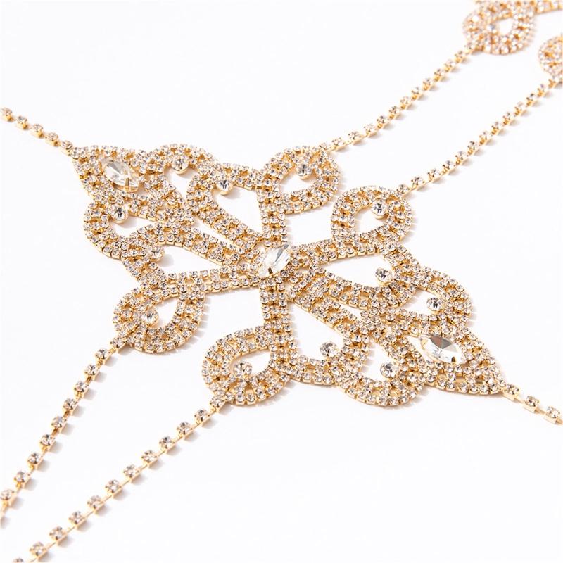 Women's Body Belly Chain Silver Bra Jewelry Sexy Necklace Bikini Sexy Hollowed Out Chest Chain for Beach Party Women