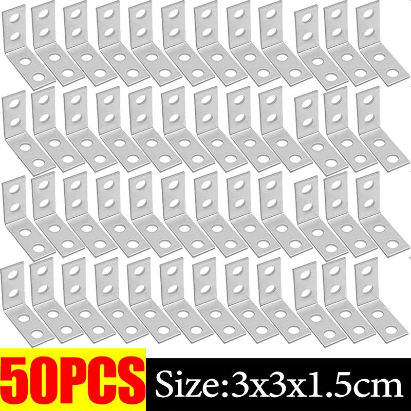 10/50Pcs L-Shaped Corner Brackets 90° Metal Corner Connector Shelf Wall Bracket Fixing Household Furniture Hardware Accessories