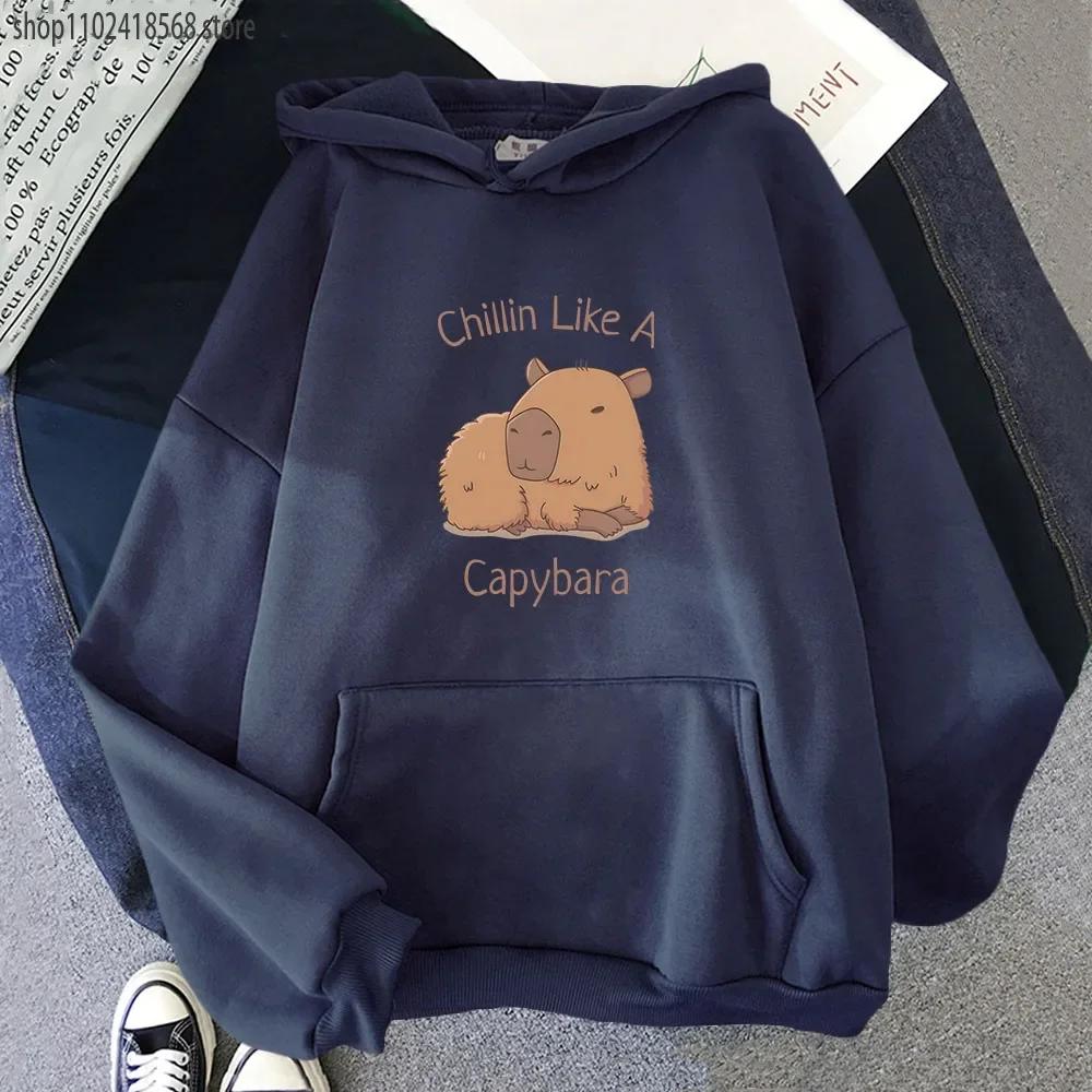 Capybara Hoodies Chilin Like A Sweatshirts Women Long Sleeves Tops Women Clothing Clothes Kawaii Animal Graphic