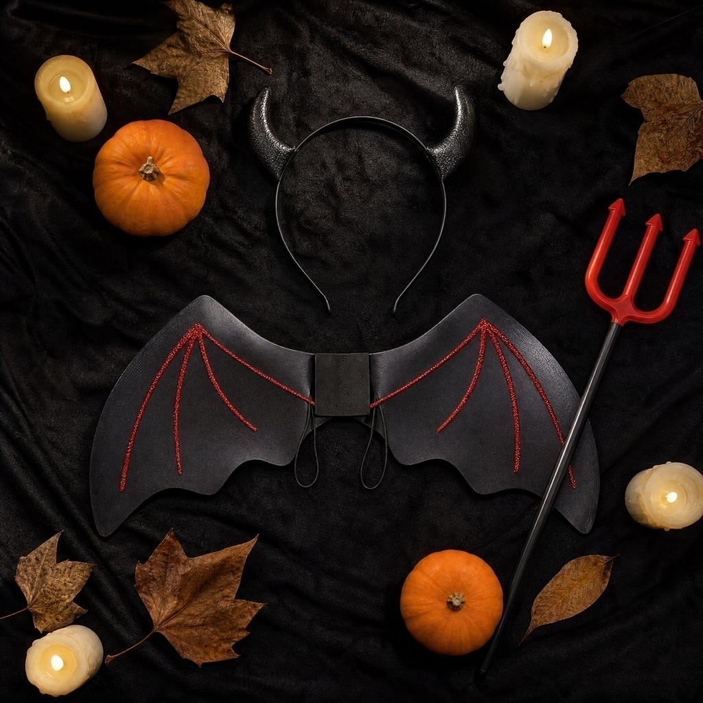 Devil Halloween Costume Accessories Set with Headband and Staff 0418G