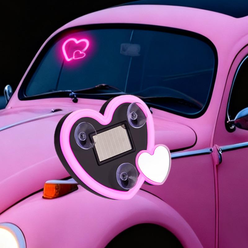 12V Heart-shaped Solar-powered Car Neon Lights LED Flexible Strip Energy Saving for Interior Roof Atmosphere