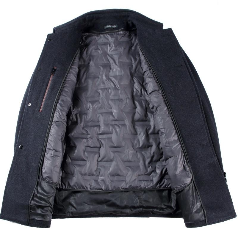 Middle-aged dad lapel short woolen coat men's winter thickened and warm removable white duck down lining cashmere coat