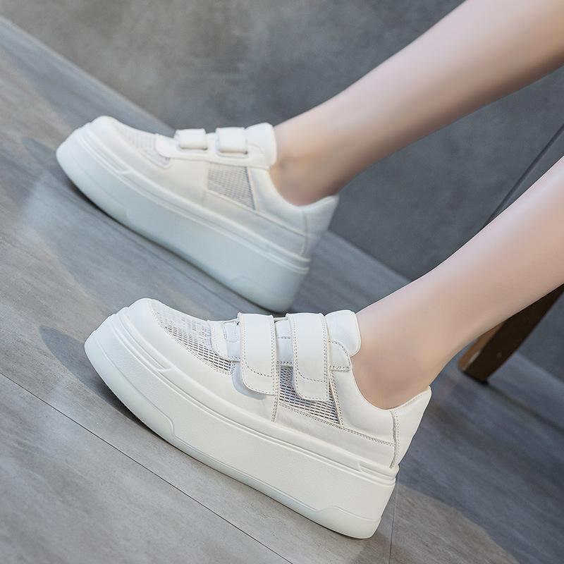 

The first layer of cowhide little white shoes women s thick soles increase in height 2025 spring new small Velcro lightweight muffin shoes 40