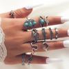 Ring Vintage Turquoise Crescent Carving Hollow 12 Piece Set Ring Women