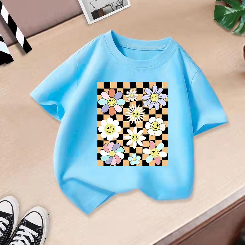 Children T-shirt FlowerPrinted Kids 100% Cotton Clothes Tops 2-13Y O-Neck Short-sleeve T-shirt