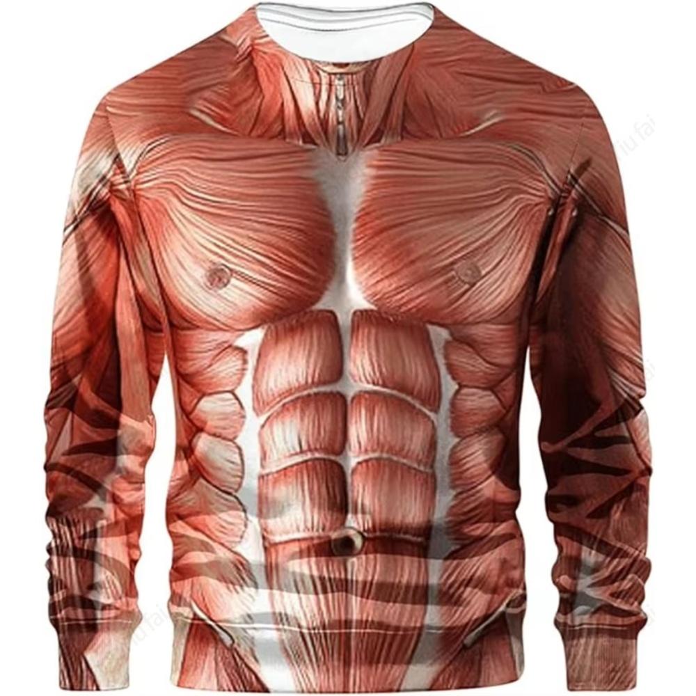Funny Fake Musclet Printed T-shirt Men Long Sleeve Casual Fashion T-shirt Personalized Comfortable Breathable Versatile Autumn T-shirt