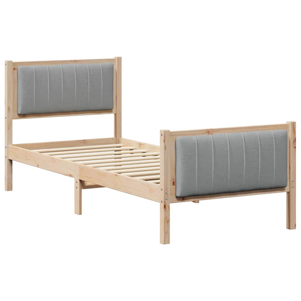 Brown and Light Grey Bed Frame 75 x 190 cm Solid Pine Wood