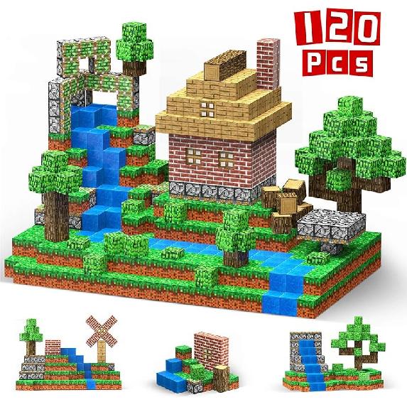 120PCS Magnetic Blocks Toys for Kids, Magnetic Building Blocks Magic Forest Set, Magnet Cubes Toys for Boys Girls 3-5 6-8, Magnetic Tiles STEM Forest-Inspired