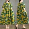 Summer Floral Maxi Dress Women Plus Size Vintage Linen Loose Elegant Basic Casual Dress New