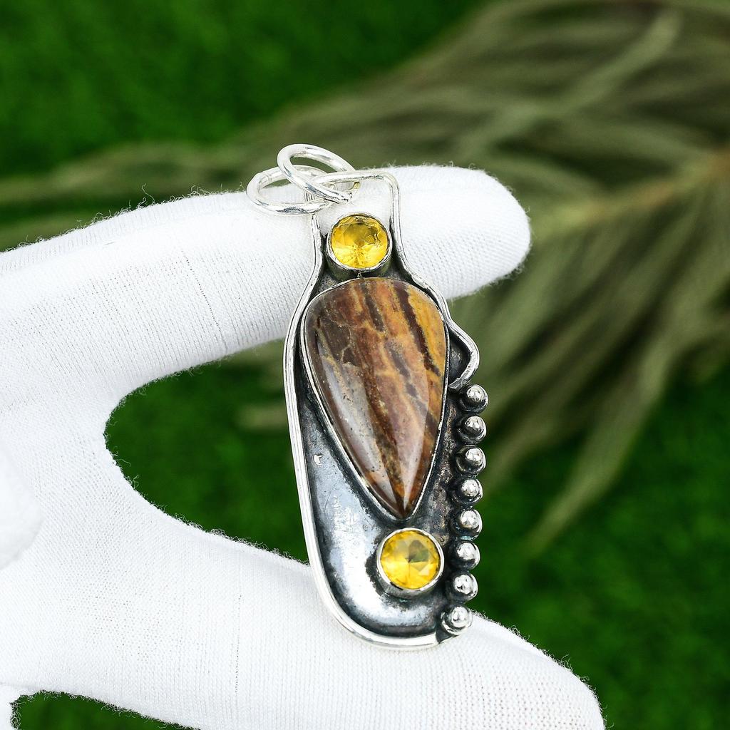 Regalo Per Lei Pendente in Argento Sterling 925 con Pietra Preziosa Naturale di Diaspro Serpente Rosso