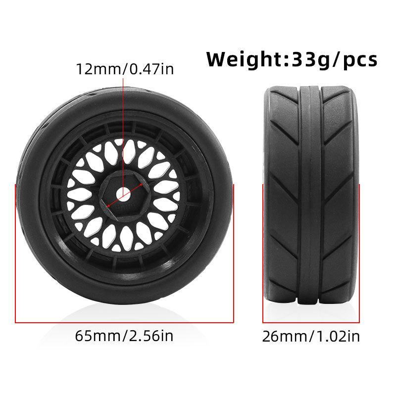 4 Pcs 65mm RC Rally Racing Tires Drift Tires FW06 Tamiya TT01 TT02 XV01 1/10 RC Racing Upgrade Parts Wheel Hub Tires