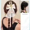 Female Synthetic Wig Lace Flower Bow Tie Tassel Grabbed Clip Wig Natural Fake Twist Ponytail Creative Gentle Versatile Hairstyle