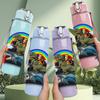 1PC Unicorn Rainbow Cowboy Print 750ml Color Plastic Sports Water Bottle Leakproof Flip Straw Lid Suitable for Sports Office Home Use