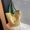 Double-sided Striped Canvas Bag for Women's Foreign Trade Korean New Lazy Style Shoulder Bag Large Capacity Commuting Toy Bag