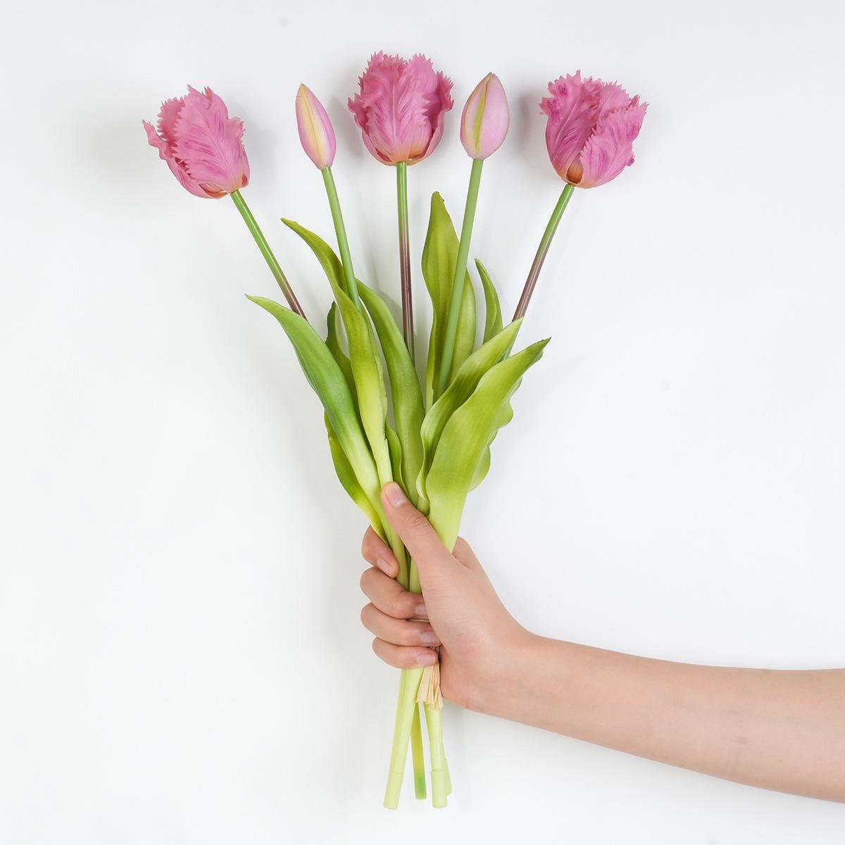 

5-головый волнистый мягкий резиновый тюльпан искусственный цветок, высококачественное домашнее праздничное украшение тюльпан искусственный цветок светло-фиолетовый