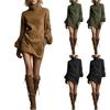 Vestido corto de gamuza con cuello alto para mujer, vestido liso de manga larga para otoño e invierno