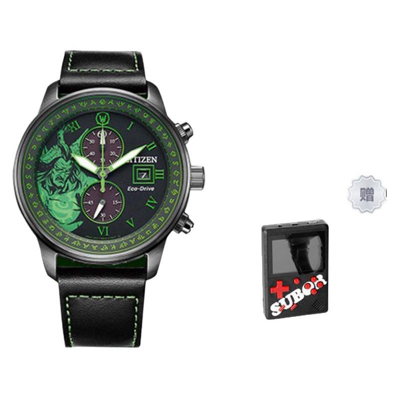 

CITIZEN Eco-Drive Series World of Warcraft Illidan Crystal Glass Watch Solar Quartz Genuine Leather Strap Unisex Green Dial CA7075-05E зелений