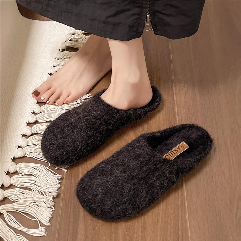 2024 Women Fashion Platform Fur Slippers Winter Non Slip Warm Plush Fluffy Slides Solid Closed Toe Indoor Zapatos De Mujer