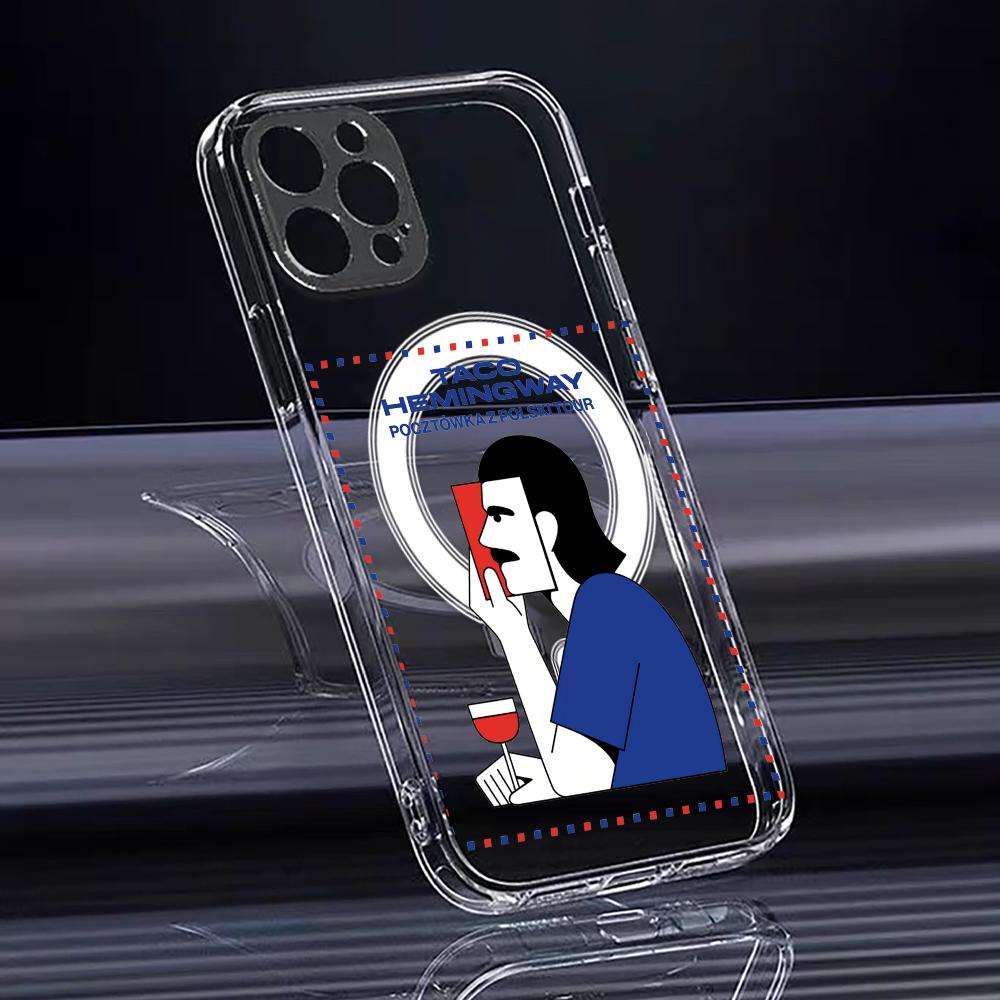 Custodia per Telefono Singer T-Taco Hemingway Per iPhone 17 16 15 14 13 12 Pro Max Plus Con Custodia Magnetica Trasparente Ricarica Wireless