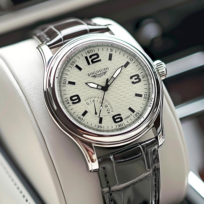 Men's Quartz Movement Clock Leather Strap Watch Number Wristwatch