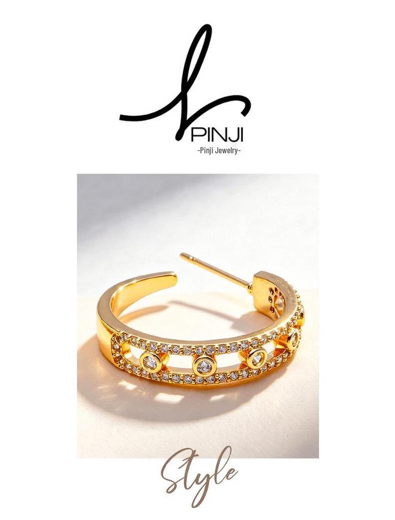 European Fashion Zirconia Ear Hoop Studs Women Versatile Design Temperament Earrings