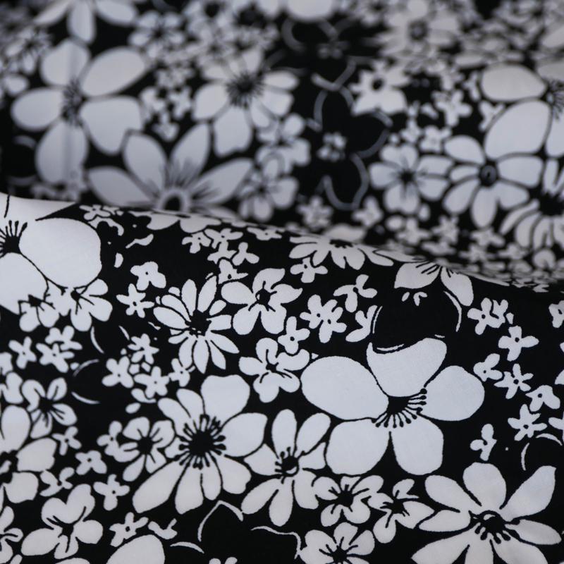 Italian Black & White Floral High-Count Cotton Poplin Fabric for Designer Dress Shirts