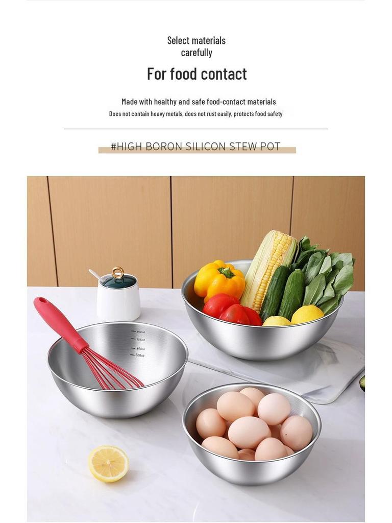 304 Stainless Steel Kitchen Basin: Wash Veggies, Knead Dough, Beat Eggs, or Mix Salads. Thick, Durable Design for Household Use.