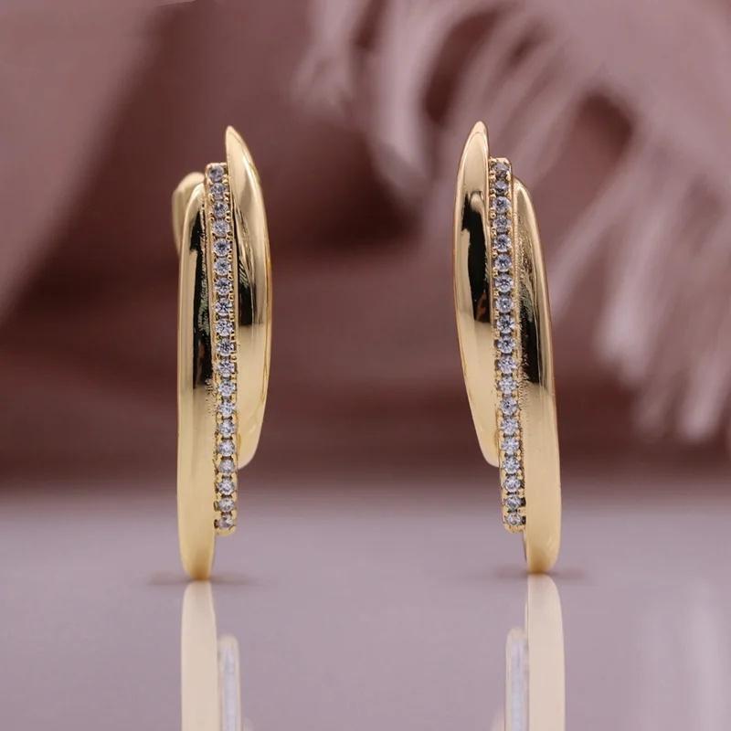 Luxurious Copper Inlaid Zircon Earrings, Women's Circular Earrings, Long Oval Earrings