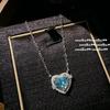 Papalacha Pink Love Gemstone Necklace, Rich Family Gold, Plated With 18K Gold, Sea Blue Zircon Ice Flower Cut, Neck Chain.
