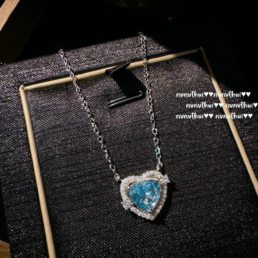 Papalacha Pink Love Gemstone Necklace, Rich Family Gold, Plated With 18K Gold, Sea Blue Zircon Ice Flower Cut, Neck Chain.